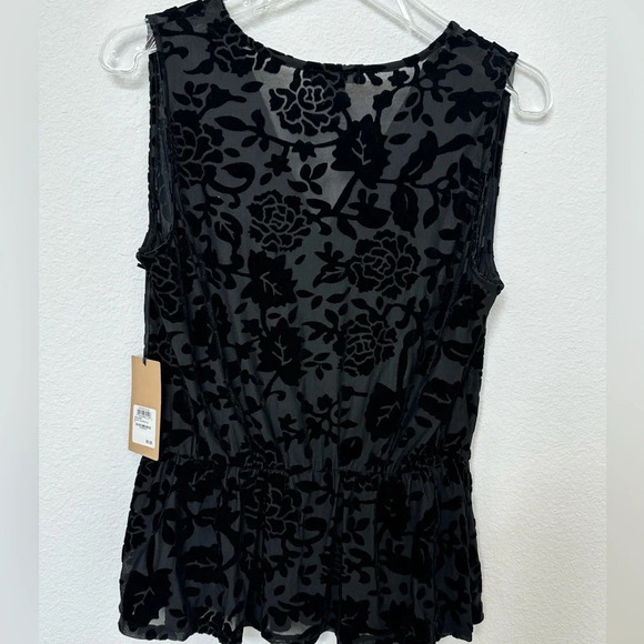 NWT Halogen Black Flocked Sleeveless Floral Top Size Small - Picture 7 of 10